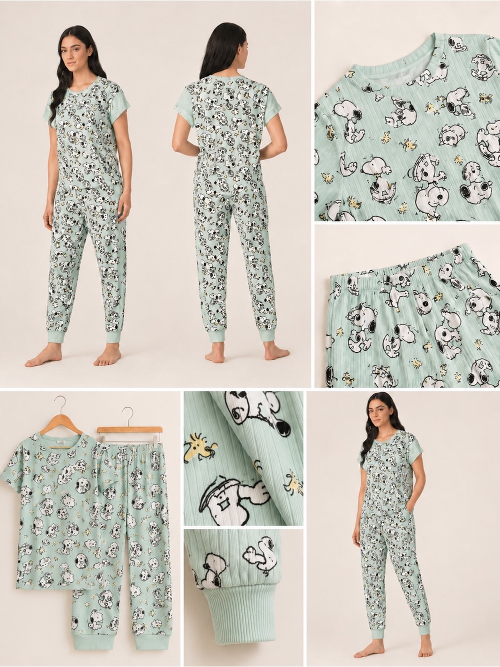 Peanuts Snoopy Ribbed Pajama Set NWT Size Small Mint Green Jogger Sleepwear